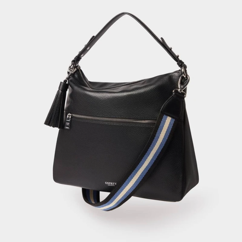 Image of OSPREY LONDON Womens The Stella Leather Hobo Bag in Black Female One Size