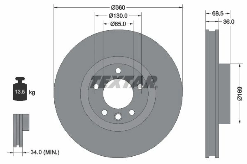 Image of Brake disc TEXTAR 92219505