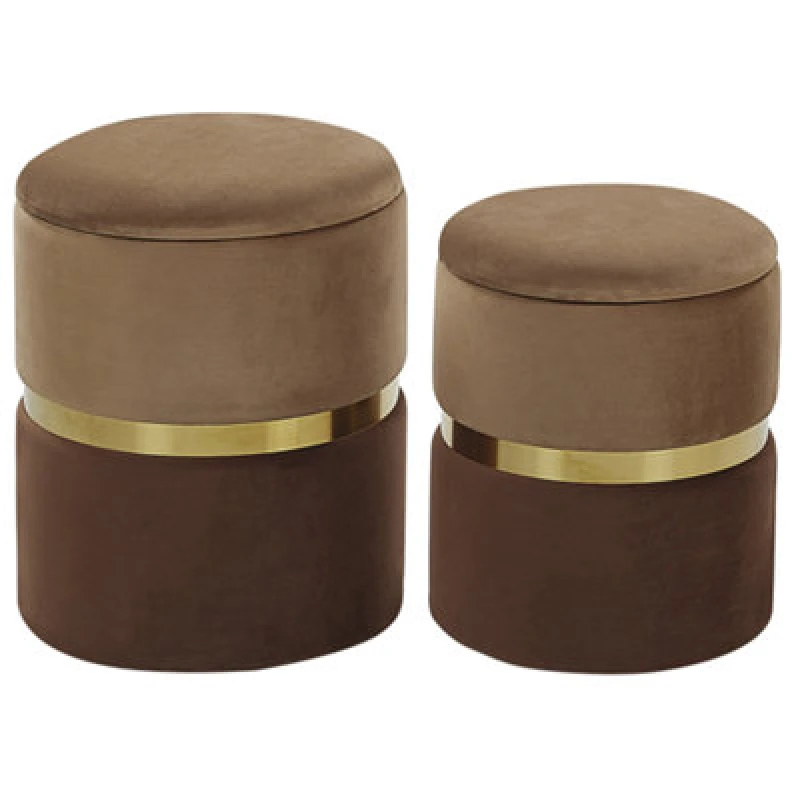 Image of Beliani Set Of 2 Storage Pouffes Wichita Velvet Brown