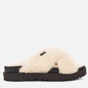 image of UGG Womens Fuzz Sugar Cross Slide Sustainable Slippers - Natural/Black - UK 3