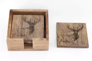 Image of Wooden Set of 4 Engraved Stag Coasters