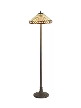 Image of 2 Light Stepped Design Floor Lamp E27 With 40cm Tiffany Shade, Amber, Crystal, Aged Antique Brass