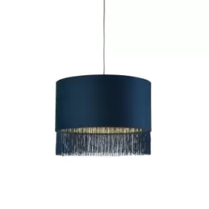 image of 43cm Velvet Fringe Cylinder Lampshade Navy