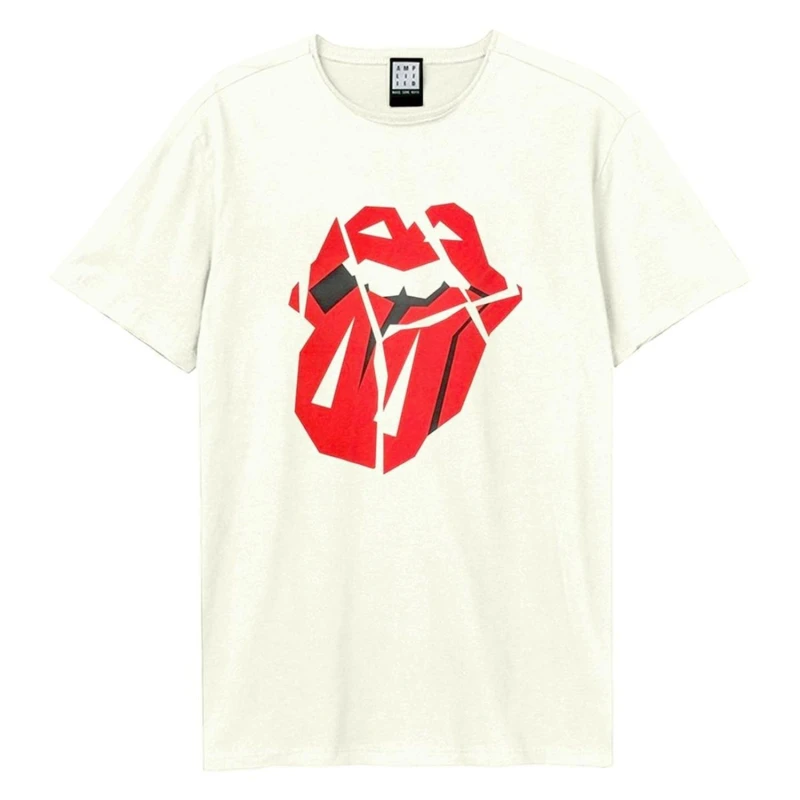 Image of Amplified Mens Hackney Diamonds The Rolling Stones Vintage Logo T-Shirt in White Size: Large White Male L