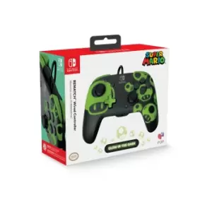 image of PDP 1-Up Glow in The Dark REMATCH Black, Green USB Gamepad...