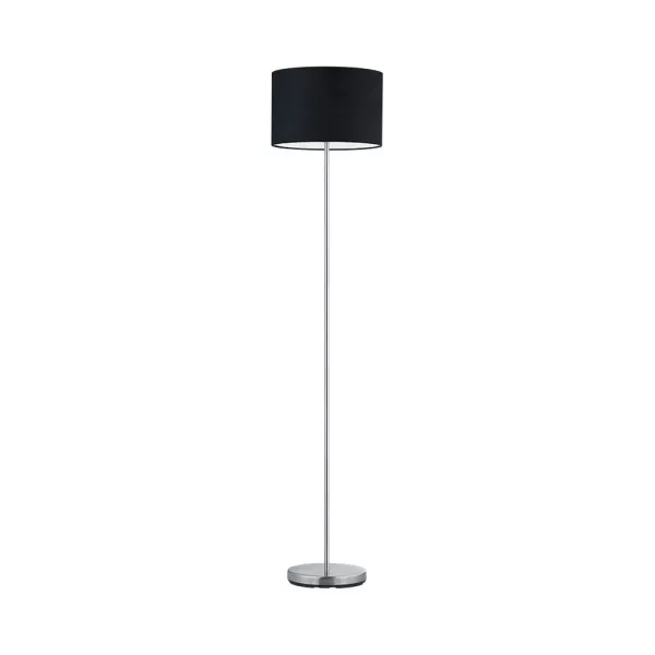 image of Hotel Modern Floor Lamp with Shade Nickel Matt with Footswitch with Black Shade