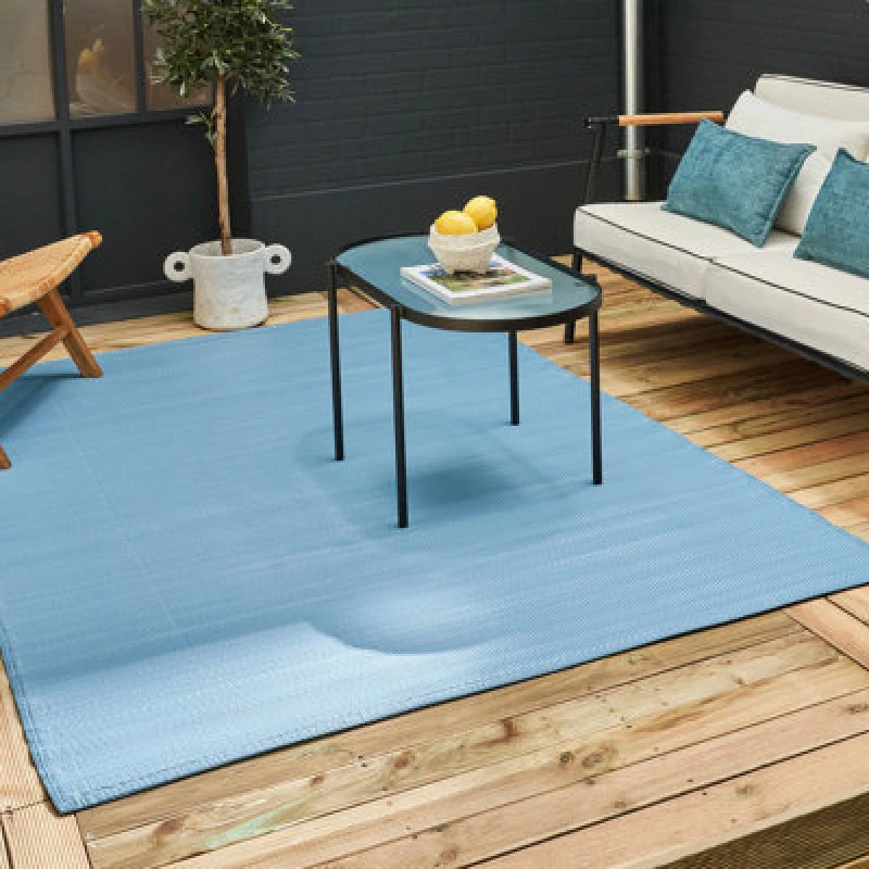 Image of The Rugs Reversible Waterproof Plain Outdoor Rug Urban 1000 Blue