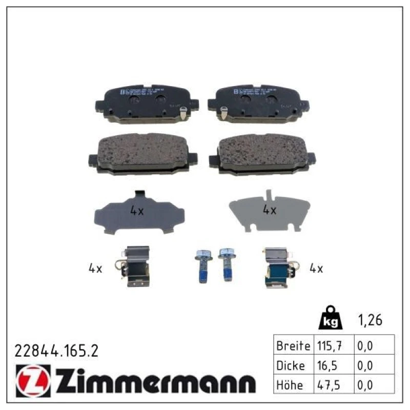 Image of ZIMMERMANN Brake pad set ZIMMERMANN 22844.165.2