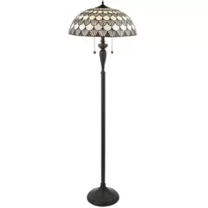 image of 1.5m Tiffany Twin Floor Lamp Dark Bronze & Retro Stained Glass Shade i00025