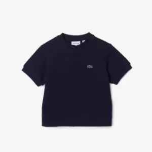 Image of Girls' Lacoste Pleated Back Cotton Fleece T-Shirt Size 12 yrs Navy Blue