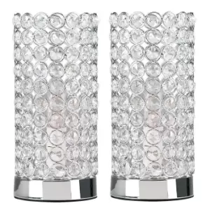 Image of Ducy Pair of Silver Table Lamps Touch On/Off Dimmable
