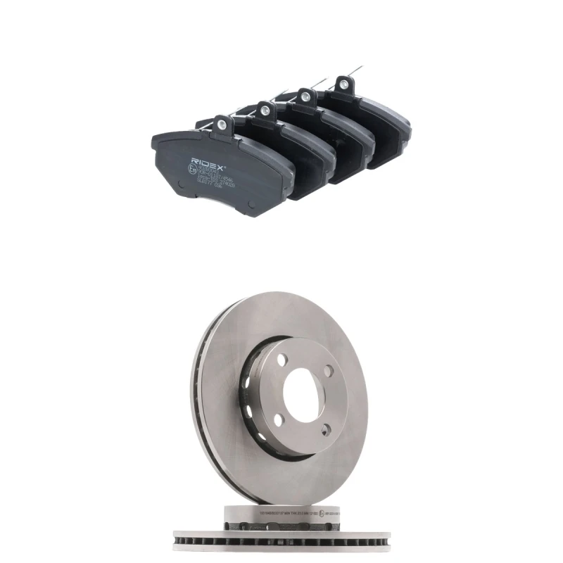 Image of RIDEX 3405B3077 Brake disc and pads set Front Axle, Brake Disc Type: Vented, not prepared for wear warning indicator Brake Set,disc brakes (3405)