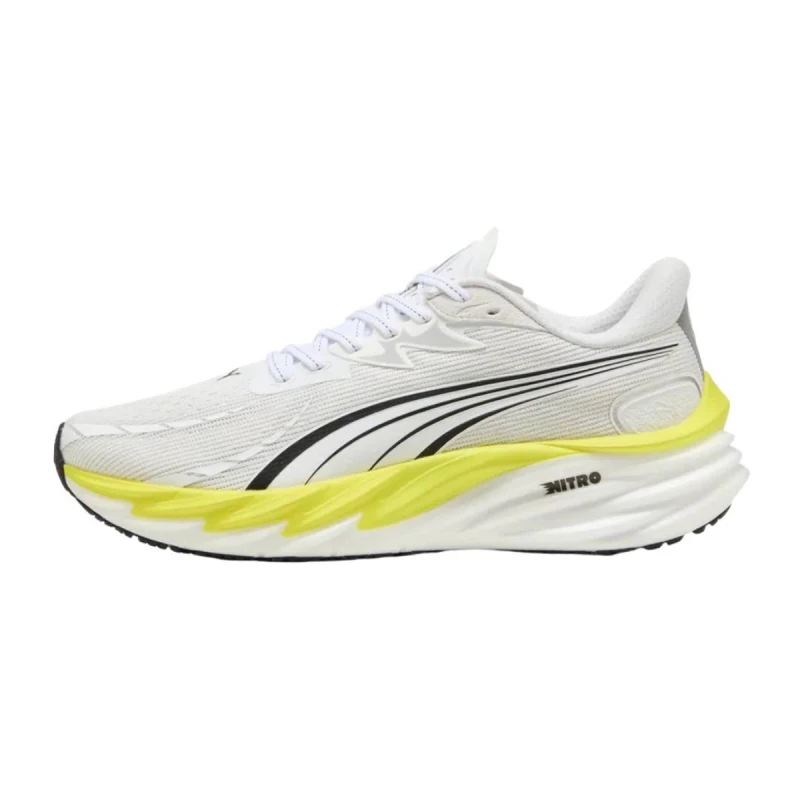 Image of Puma Velocity NITRO 4 Shoes White Yellow SS26, Size 44 - EUR