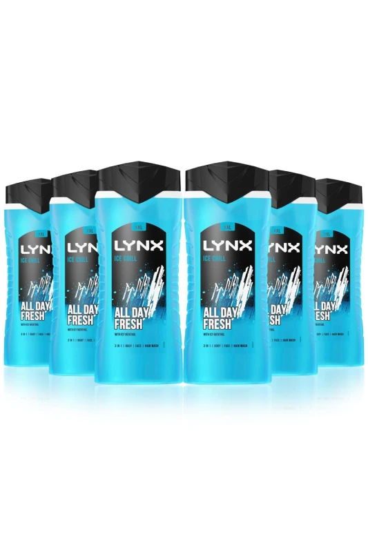 Image of Lynx Ice Chill 12H Fragrance Shower Gel 'Bodywash', 6x 500ml Blue male