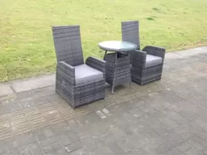 Image of Fimous 2 Seater Outdoor Dark Grey Wicker Rattan Lounge Complete Sofa Set with Bistro Round Table
