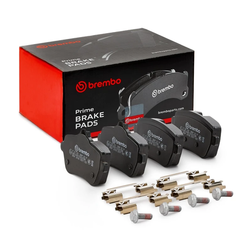 Image of BREMBO P 50 103 Brake pad set PRIME LINE prepared for wear warning indicator, with accessories, with anti-squeak plate Brake Pad Set,disc brake (402)