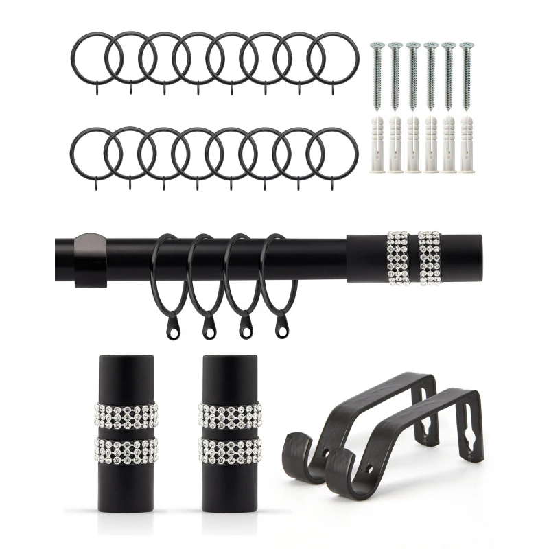 Image of Emma Barclay Diamante - Extendable Curtain Pole with rings Curtain Poles 160-300cm Black 41670303000