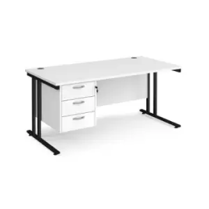 image of Office Desk Rectangular Desk 1600mm With Pedestal White Top With Black Frame 800mm Depth Maestro 25 MC16P3KWH