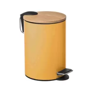 Image of 5Five Modern 3L Bin With Bamboo Pedal Lid - Mustard/Yellow