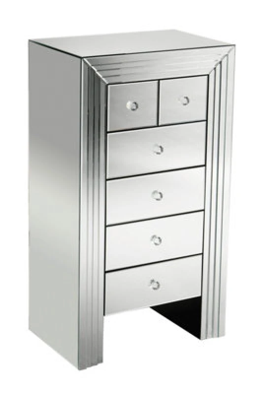 Image of Premier Housewares 6 Drawers Mirrored Chest, Modern chest of drawers, Spacious Storage Chest For Living Room, Delivered Fully Assembled Silver