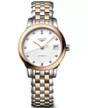 Image of Longines Flagship Automatic White Diamond Dial Steel and Rose Gold Womens Watch L4.274.3.99.7 L4.274.3.99.7