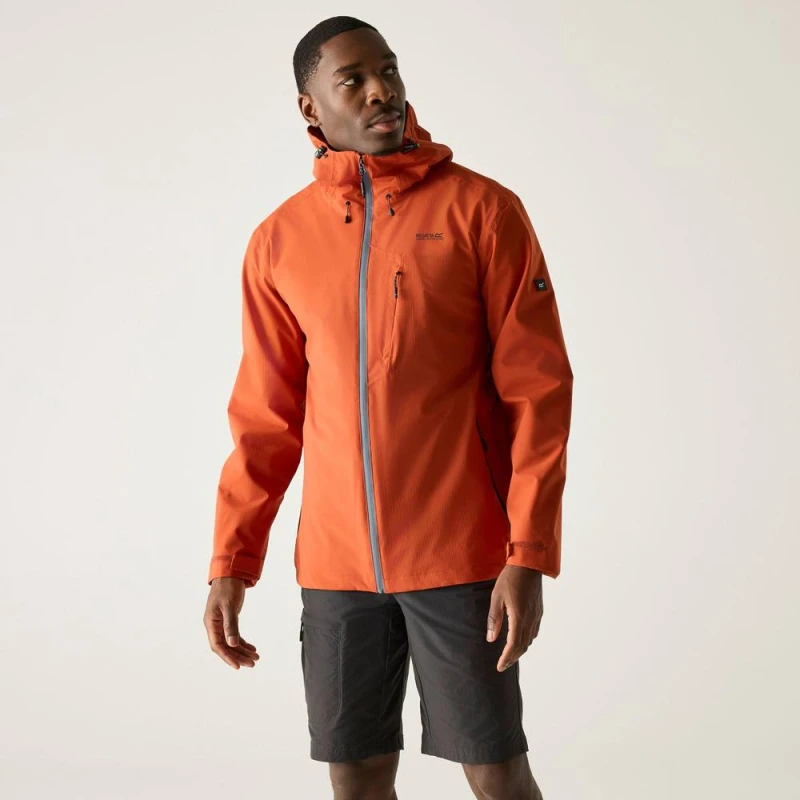 Image of Regatta Mens Oklarna Hooded Waterproof Jacket in Burnt Orange Size: Medium Burnt Orange Male M