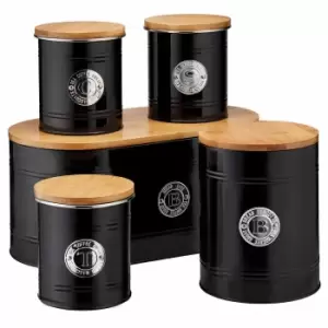 image of Cooks Professional Kitchen Storage Set 5 Piece With Bamboo Lids Black