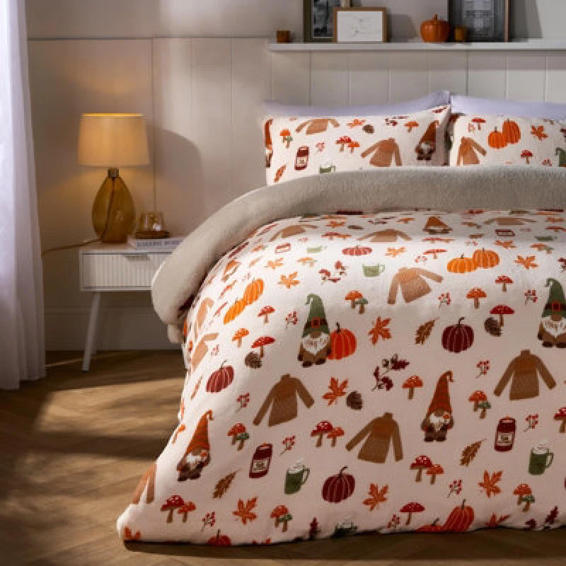 Image of OHS OHS Autumn Xmas Gonk Sherpa Fleece Warm Duvet Cover Bedding Set in Natural Size: Double Natural Double Unisex 5027434222360