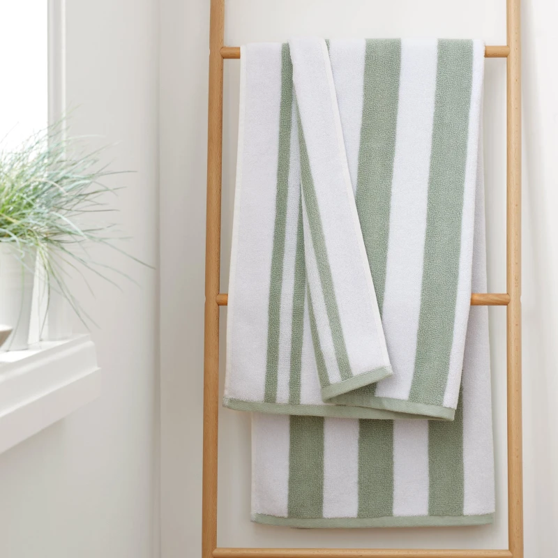 Image of Bianca 'Reversible Stripe' Cotton Jacquard Hand Towel Green