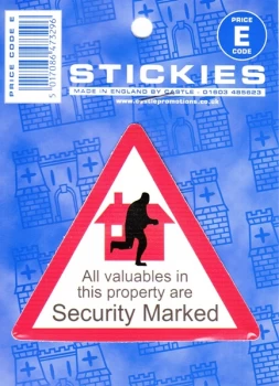 image of Indoor Vinyl Sticker - Valuables Are Security Marked - CASTLE PROMOTIONS- V561