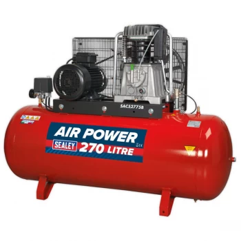 image of Sealey SAC52775B Compressor 270ltr Belt Drive 7.5hp 3ph 2-Stage - ...