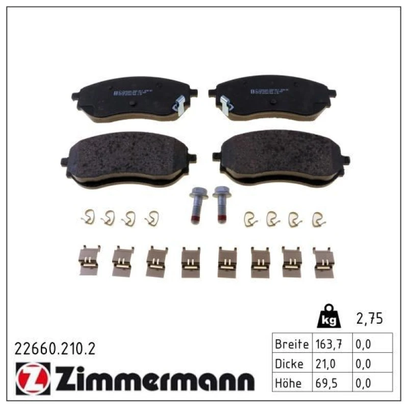 Image of ZIMMERMANN Brake pad set ZIMMERMANN 22660.210.2