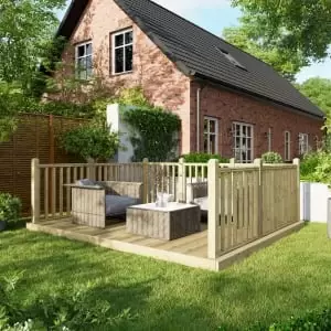 Image of Power 10 x 12ft Timber Decking Kit With Handrails On 3 Sides - Garden & Outdoor