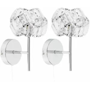 image of Minisun - 2 x Chrome & Clear Acrylic Jewel Intertwined Rings Pull Switch Wall Lights - No Bulbs