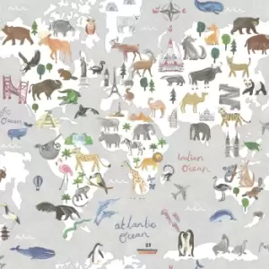 Image of Holden Animal Maps Grey Childrens Wallpaper