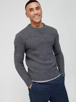 image of Superdry Jacob Cable Knit Crew Neck Jumper - Grey Size M Men