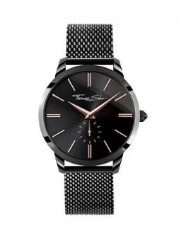 image of Thomas Sabo Black Dial Rose Detail Black Mesh Bracelet Mens Watch, One Colour, Men