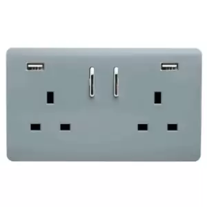Image of Trendi Switch 2 Gang 13Amp Double Socket and 2 USB Ports - Cool Grey