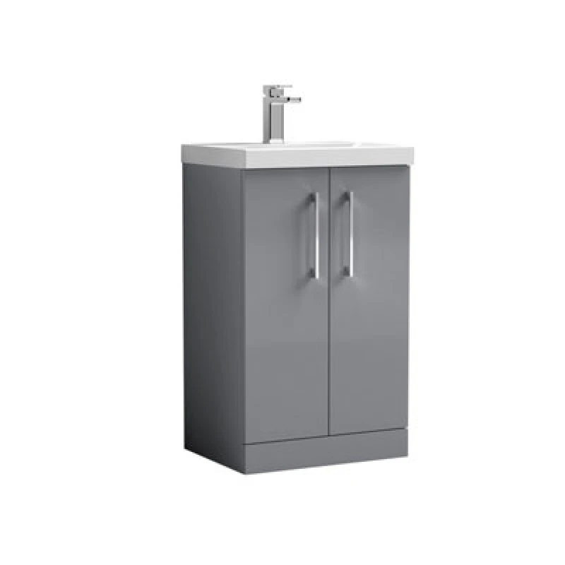 Image of NUIE Arno Floor Standing 2-Door Vanity Unit with Basin-3 500mm Wide - Satin Grey - Nuie ARN2201D