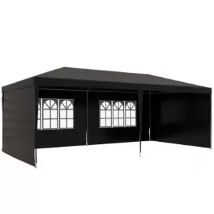 image of Outsunny 6 x 3m Party Tent Gazebo with Windows and Side Panels - Black