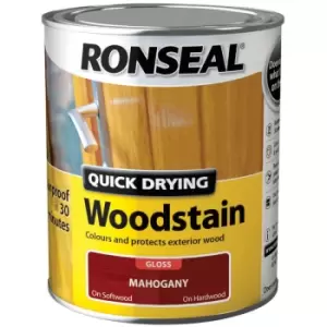 image of Ronseal Quick Drying Exterior Woodstain - Mahogany - Gloss - 750ml - Mahogany