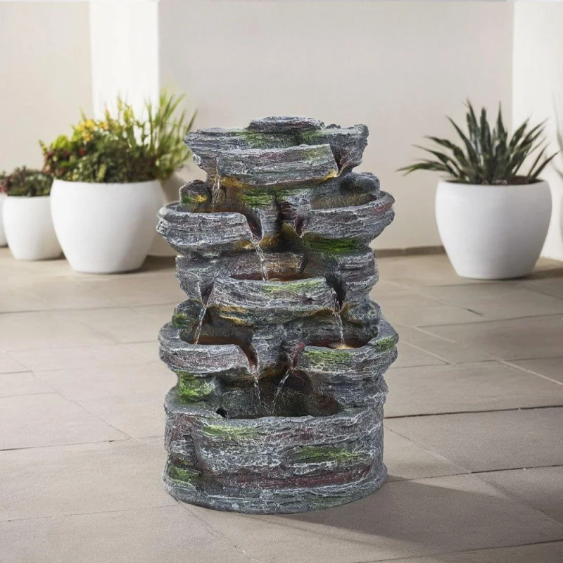 Image of Breeins Faux Rock Garden Fountain with Lights Grey unisex One size