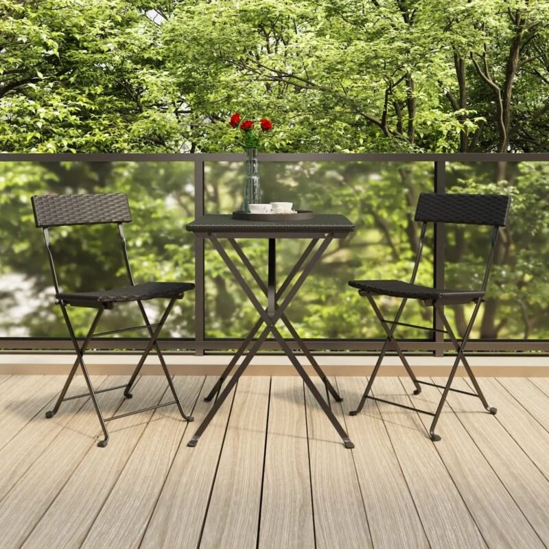Image of VIDAXL Folding Bistro Chairs 2 pcs Black Poly Rattan and Steel Vidaxl 8720845689971