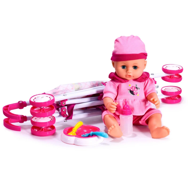 Image of Baby Doll Stroller Play Set with Stroller & Dolls Accessories Multi