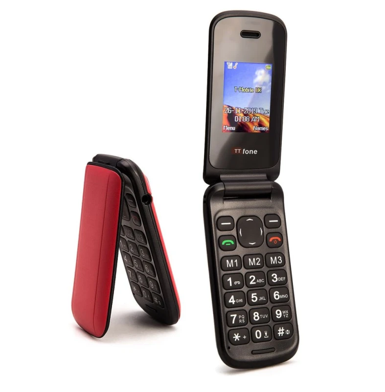 Image of TTfone TTfone TT140 Red Flip Phone with Mains Charger, O2 pay as you go