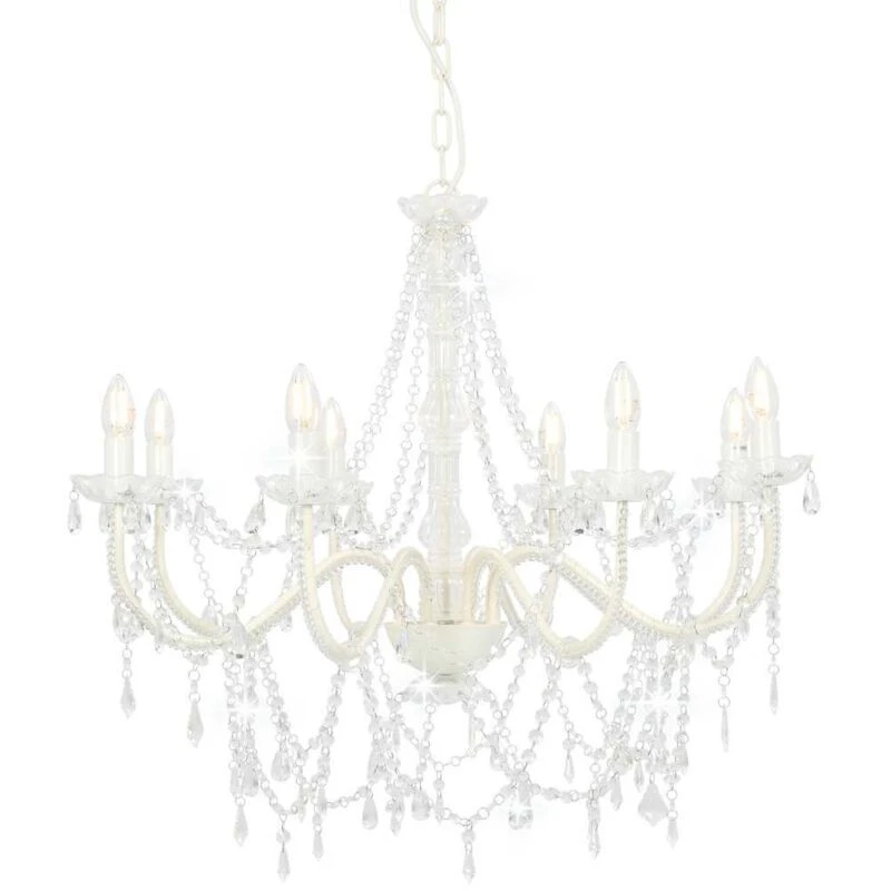 Image of VIDAXL Chandelier with Beads White 8 x E14 Bulbs Vidaxl 8719883573274