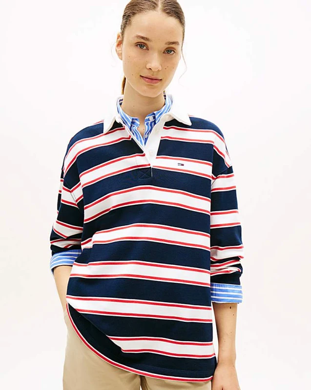 Image of Tommy Jeans Tommy Jeans Stripe Rugby Navy - Tommy Jeans - Size: L Navy Female L ZD68403