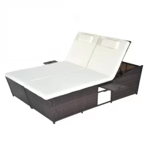 Image of Outsunny Adjustable Double Rattan W/Tray-Brown/Cream-White