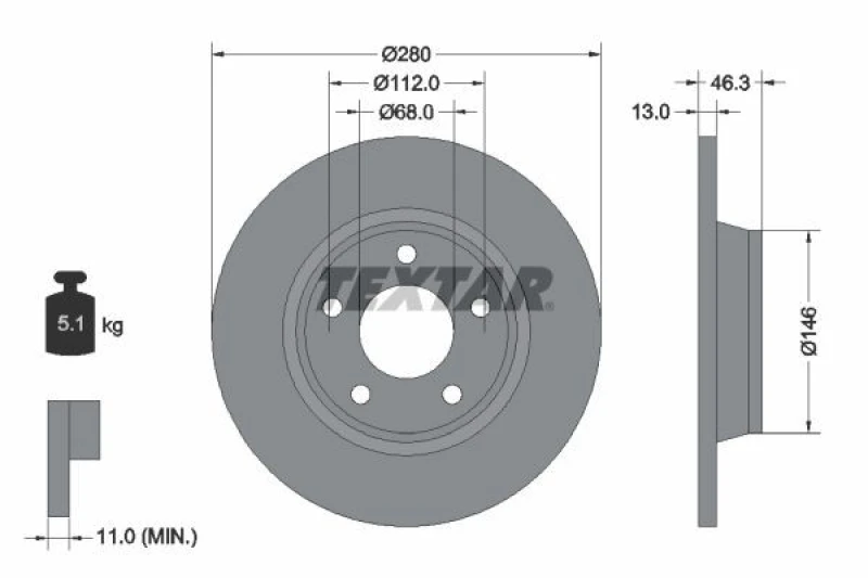 Image of Brake disc TEXTAR 92071605