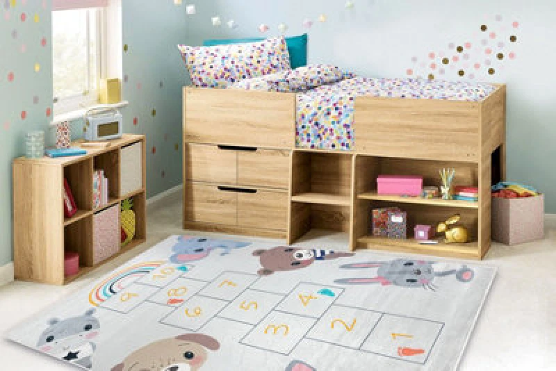 Image of RugsX Bambino 43092 Washing Carpet Animals, Hopscotch For Children Anti Slip - Grey / Ye 80X150 Cm